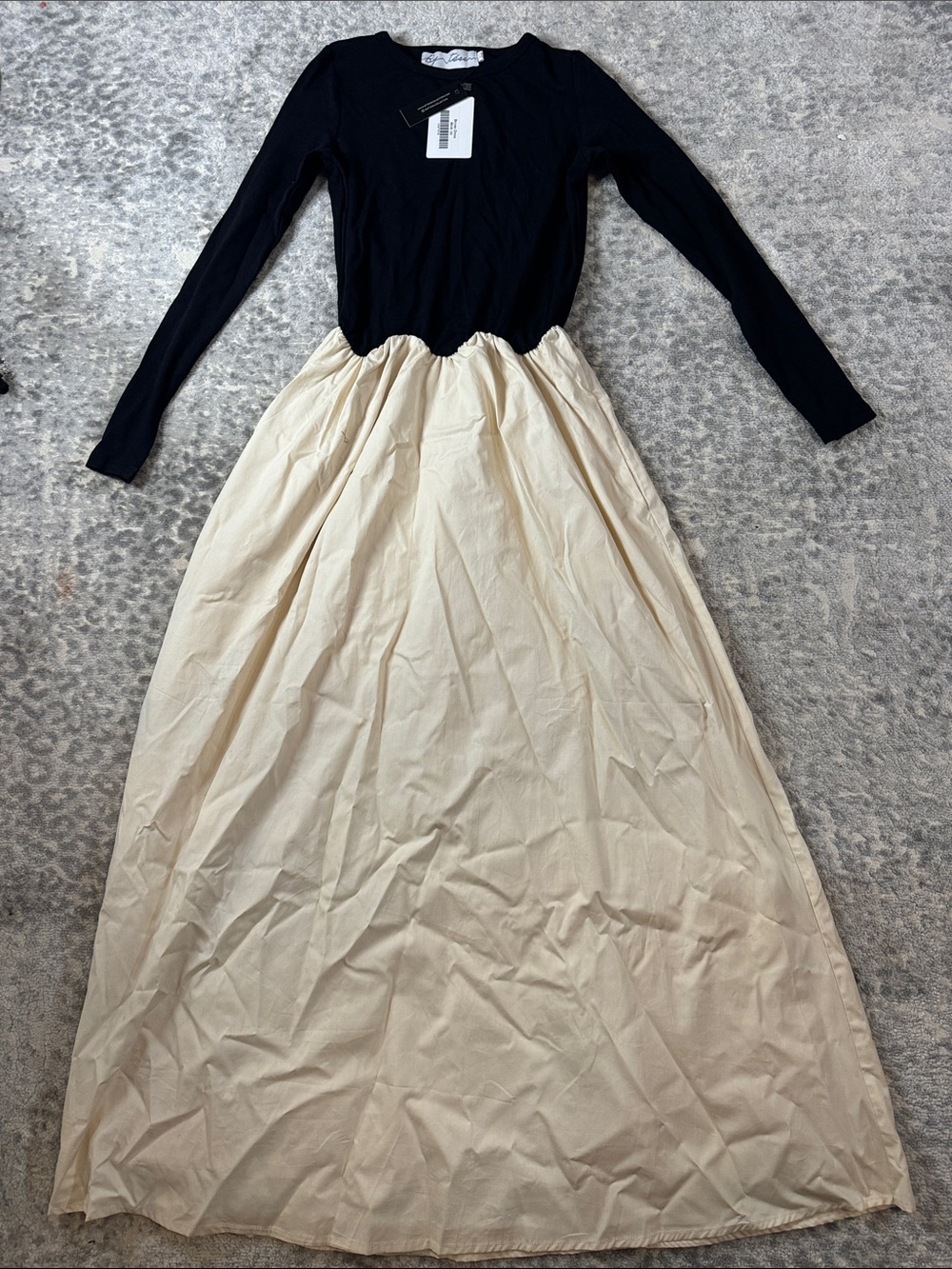Black & Cream Long Sleeve Two-Tone Maxi Dress
